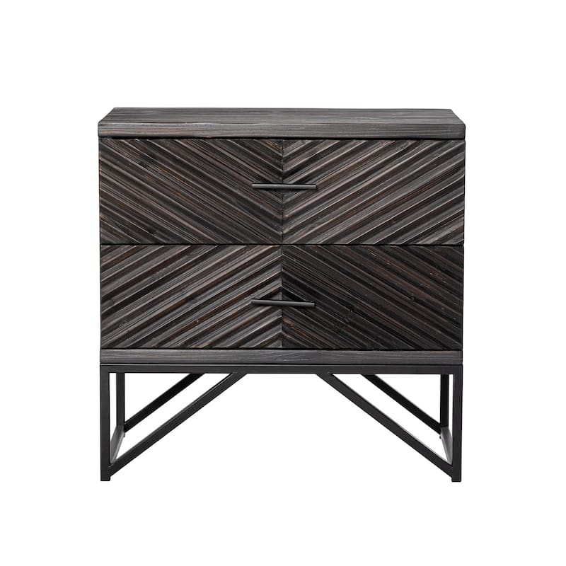 COZAYH Modern 2-Drawer Nightstand, Contemporary Line Accent End Side Table with Black Metal Base for Bedroom, Living Room