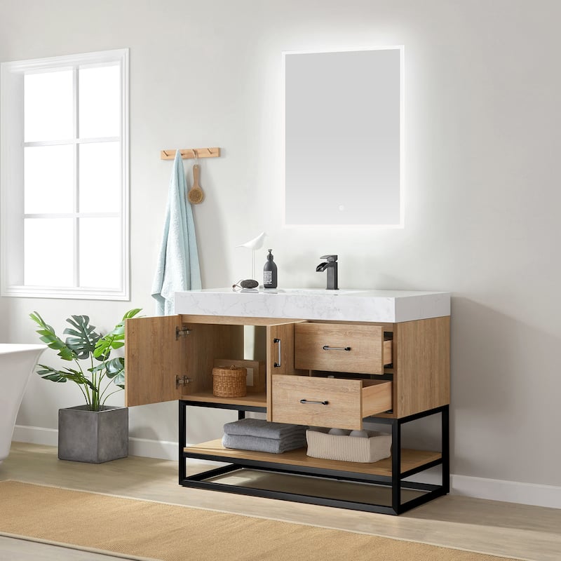 Alistair 42" Single Vanity with White Grain Stone Top without Mirror