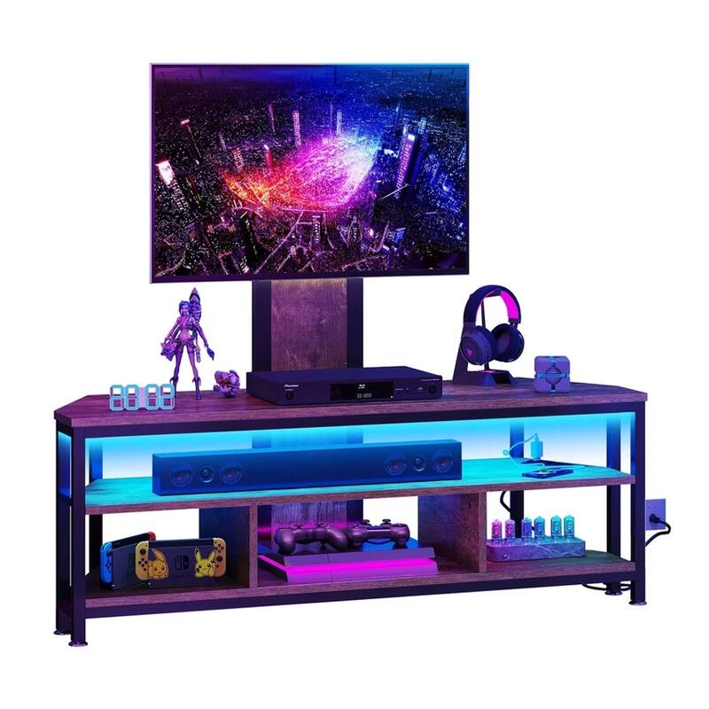 Fluted TV Stand w/ LED Lights For 65 inch TV Console Walnut - 58 inches