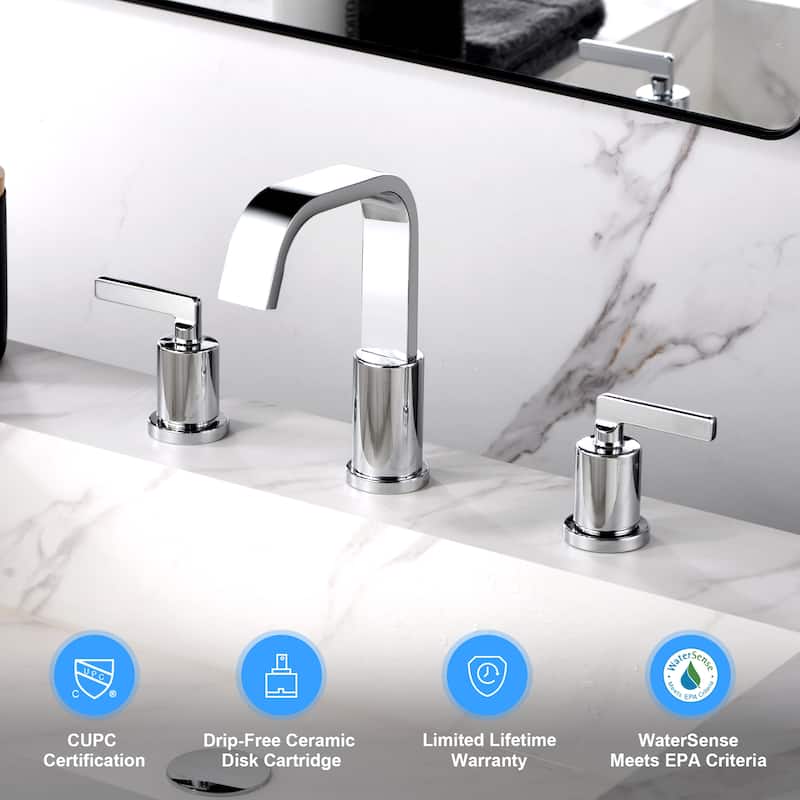 Luxier Raiden 8 in. Widespread 2-Handle Bathroom Faucet with Drain - Chrome