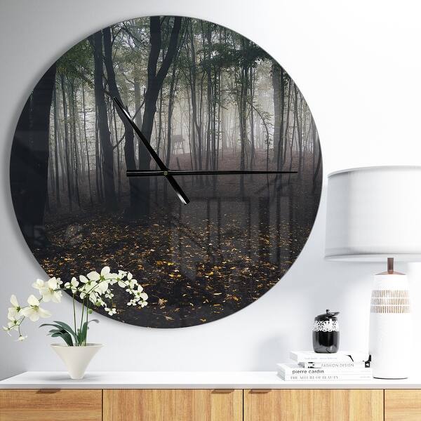slide 2 of 10, Designart 'Dark Spooky Misty Wild Forest' Oversized Traditional Wall CLock 23 in. wide x 23 in. high