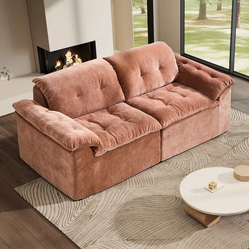 Rossetta Modular Design Cushioned Modular Chenille Fabric Sleeper Loveseat Sofa