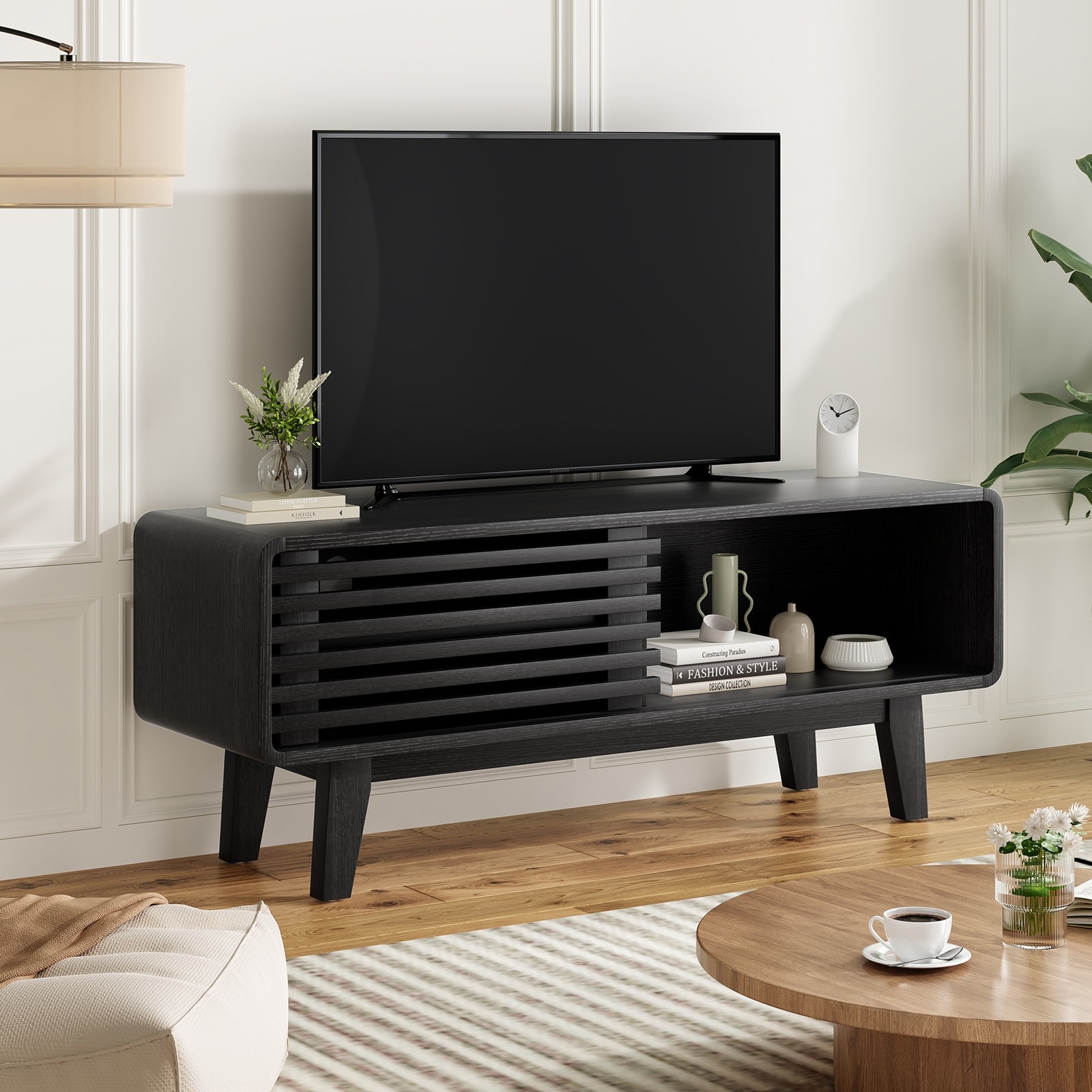 TV Stand for TV Up to 59 Inch, Entertainment Center with Storage Cabinet and Sliding Door, Console Table for Living Room