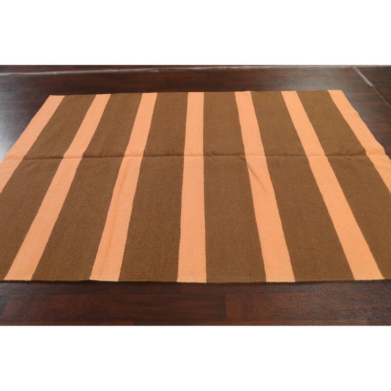 Stripe Modern Kilim Oriental Wool Area Rug Hand-woven Bedroom Carpet - 6'1" x 8'8"
