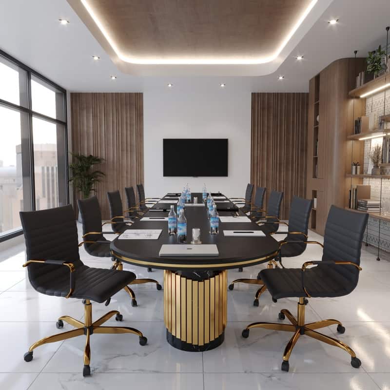 Harris Modern Mid-Back Leather Office Chair with Gold Frame, Padded Seat, Adjustable Height, 360° Swivel and Rolling Casters