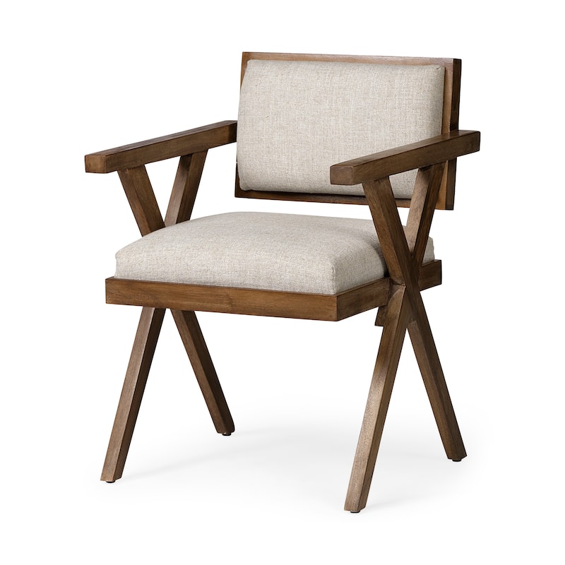 Topanga Beige Fabric Wrap Seat With Medium Brown Solid Wood Frame Dining Chair - 23.2"W x 21.6"D x 31.8"H - Single - 23.2"W x 21.6"D x 31.8"H - Cream & Medium Brown