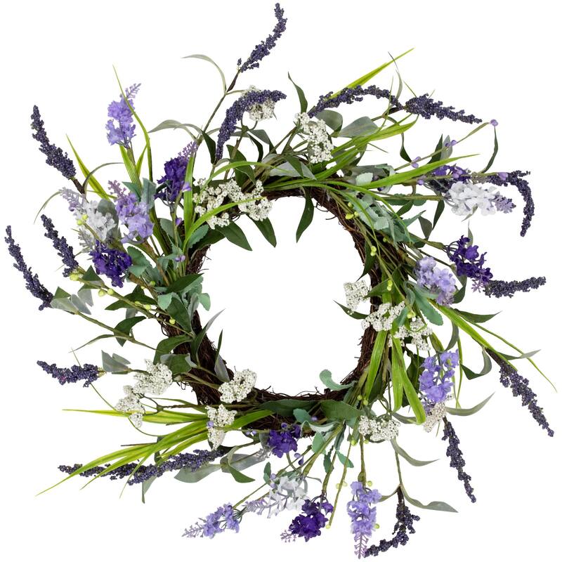 Lavender and Twig Small Artificial Wreath - 16" - Green and Purple