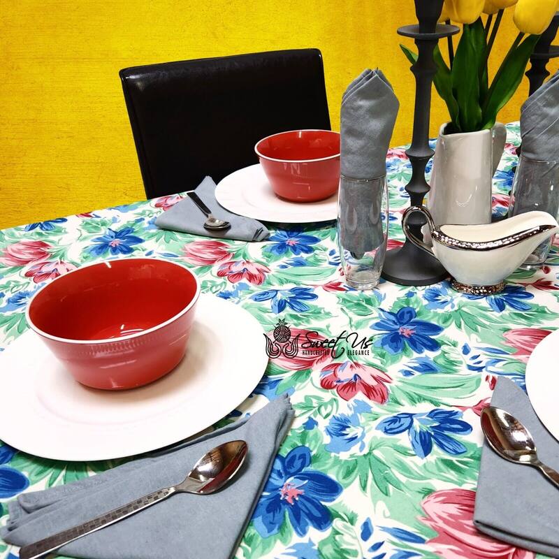 Artsy Brush Stroke Vibrant Floral Cotton Tablecloth Collection