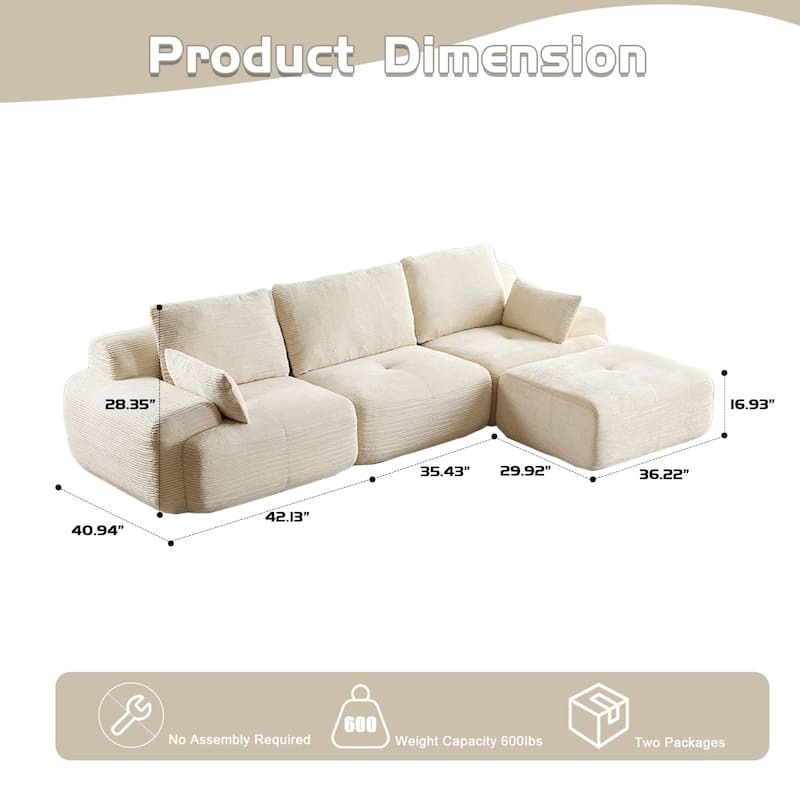 Memory Foam Compressed Sofa,Large Sectional Couches,Pet-Friendly Cloud Modular Sectional Sofa,Extra Deep Loveseat