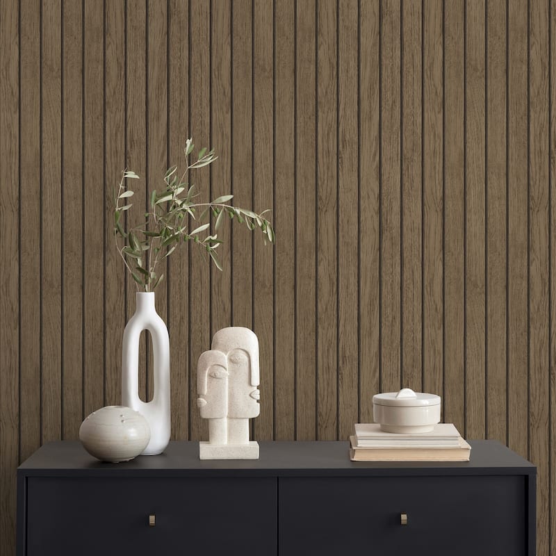 Fine Decor Manolo Brown Wooden Slat Wallpaper