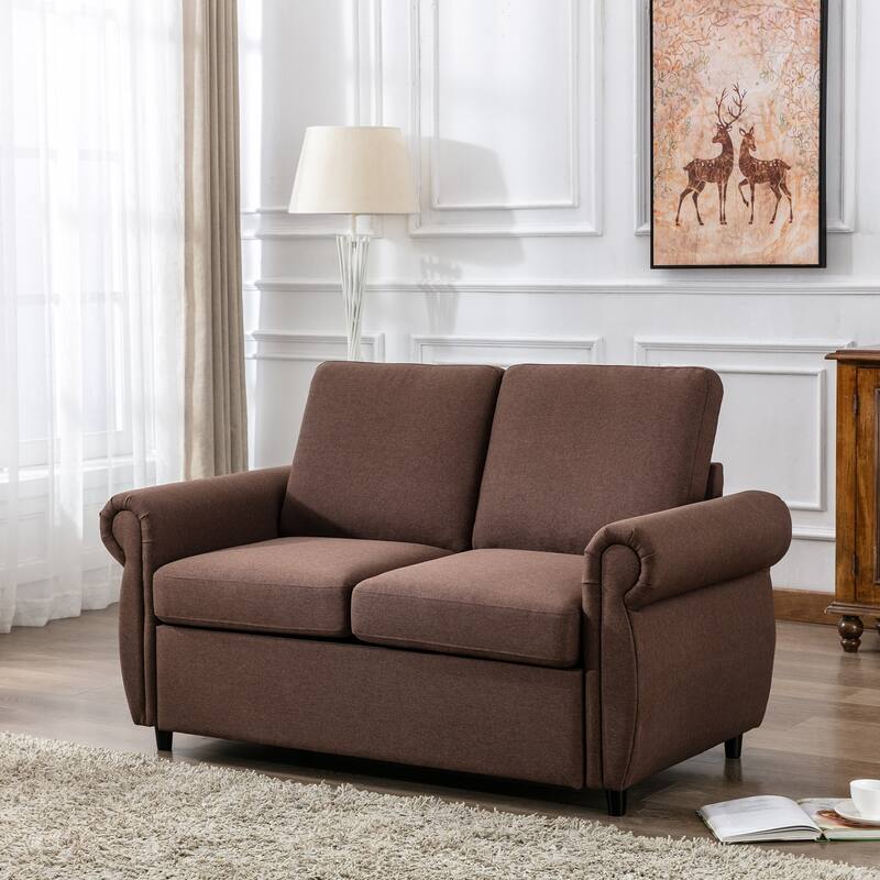 Sleeper Sofa Bed, Pull Out Sofa Bed Loveseat Sleeper w/ Twin Size Memory Mattress, Modern Linen Couch Bed Chairs for Living Room