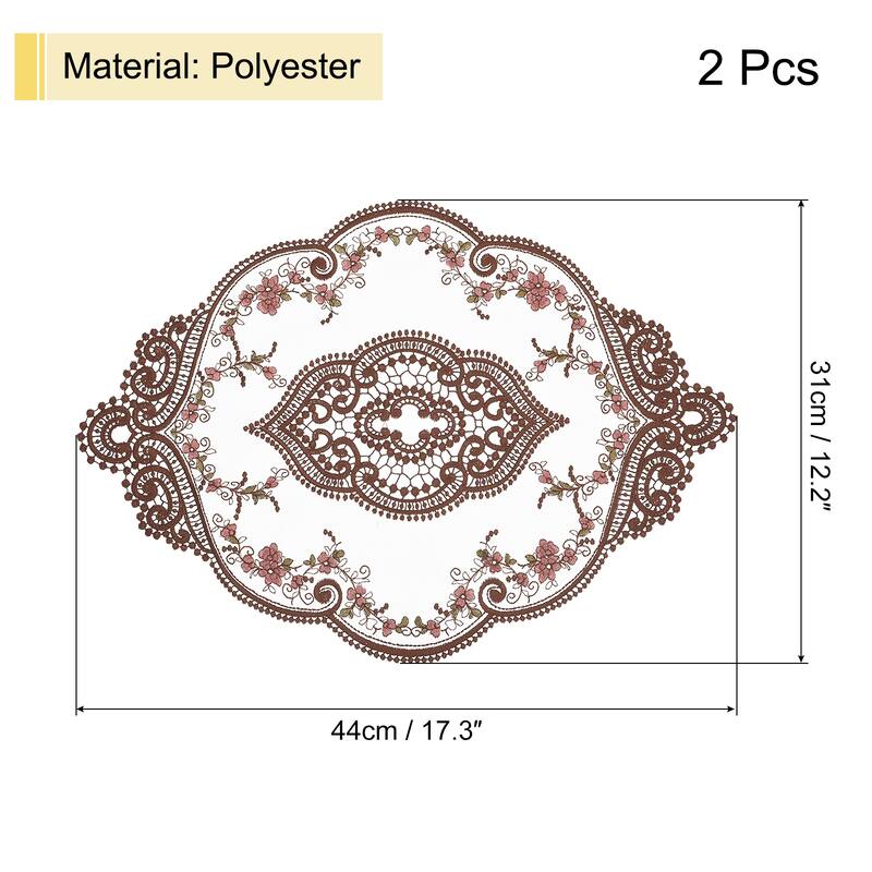 2Pack 12x17in Retro Lace Placemat Oval French Crochet Doilies Coasters - 12x17-in - Coffee