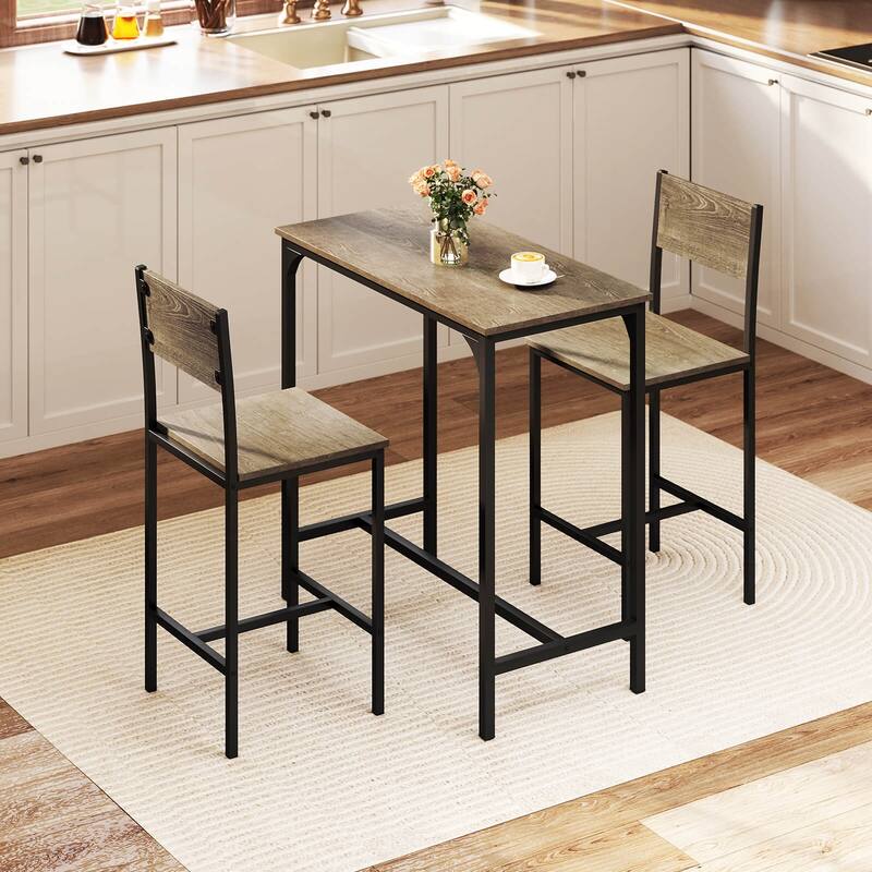 Costway 3 PCS Bar Table Set Pub Dining Table & 2 Bar Stools with - See Details