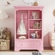 preview thumbnail 13 of 34, Open Children's Wardrobe with A Hanging Rod and Open Shelves Pink