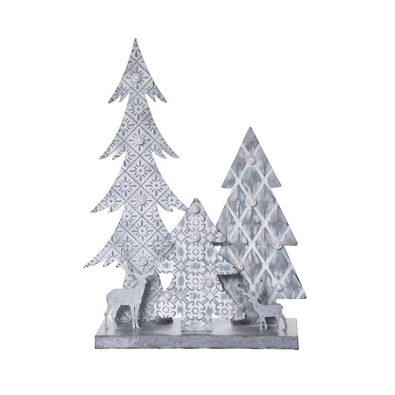 Transpac Metal 21.25 in. Silver Christmas Rustic Scene