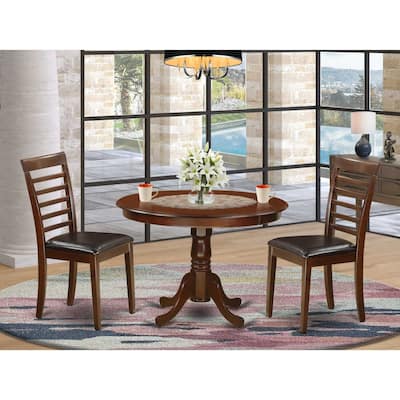 HomeStock 3-Pc Mahogany Finish Solid Wood Top - Round Dining Room Set - Seats 4