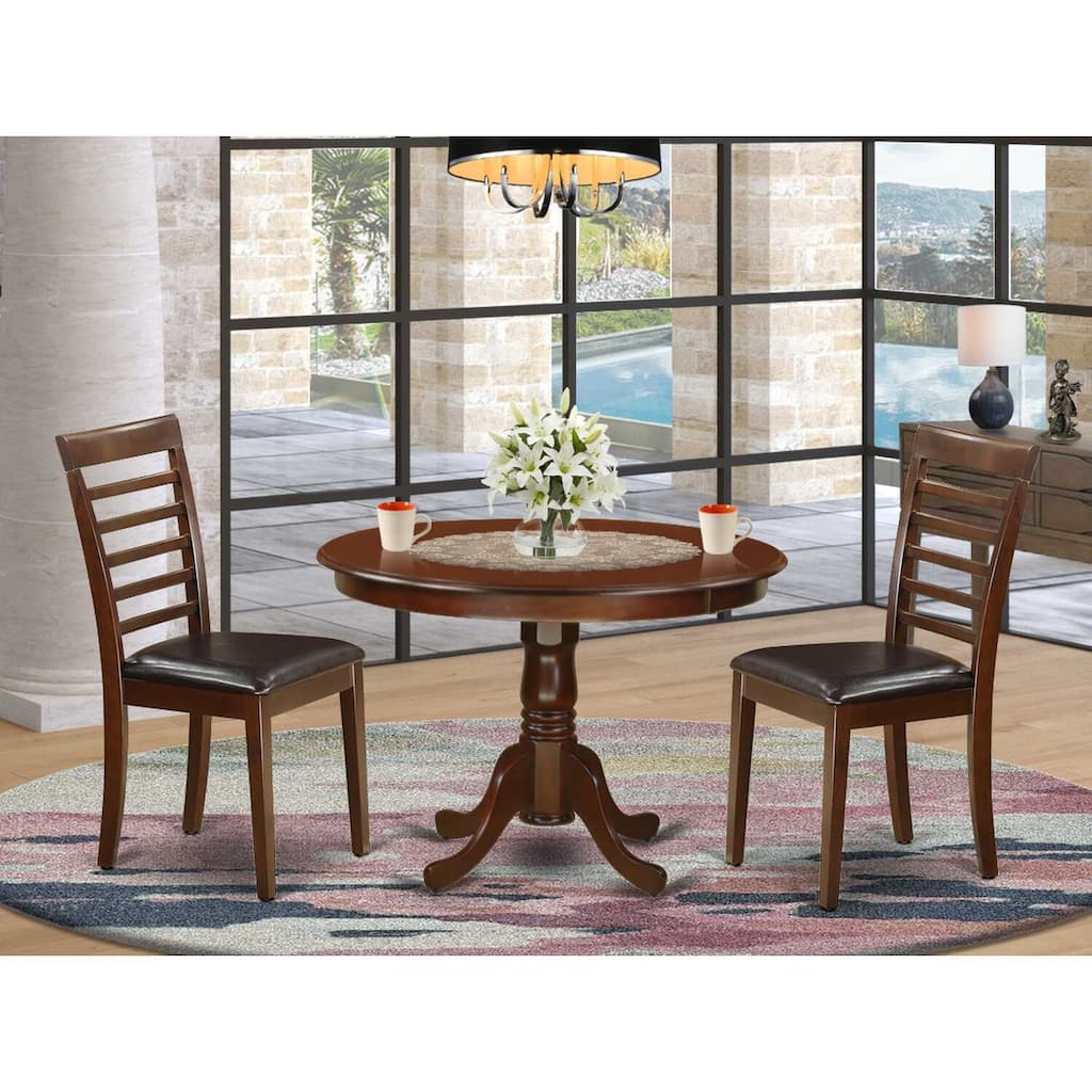HomeStock 3-Pc Mahogany Finish Solid Wood Top - Round Dining Room Set - Seats 4