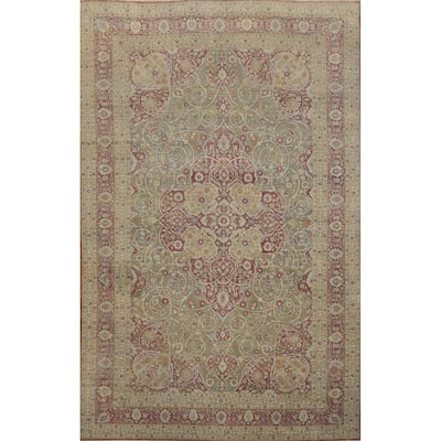 Hand Knotted Oriental 100% Wool Carpet Traditional Floral Navy Blue & Blues Tabriz Area Rug - 16' 0'' X 11' 2''