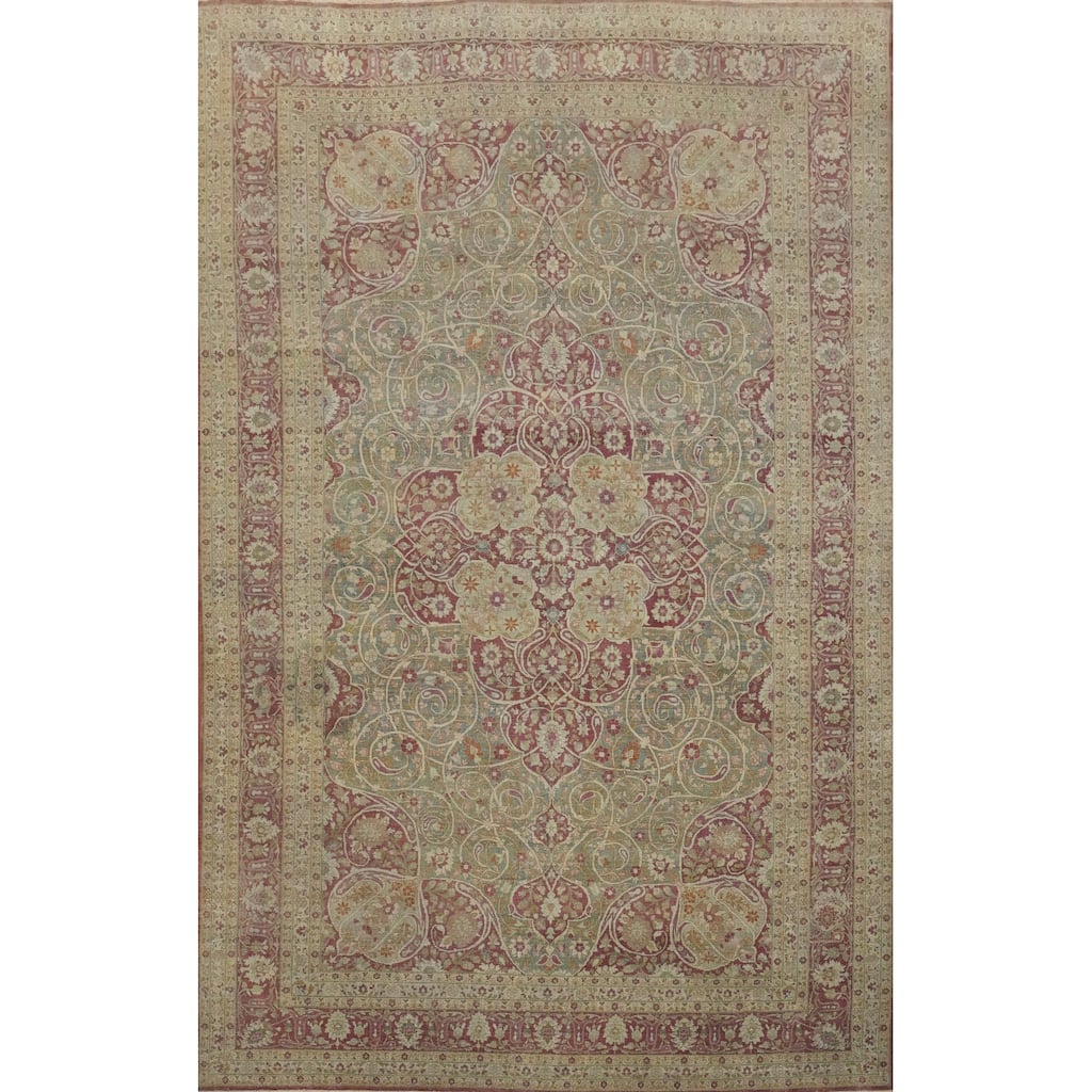 Hand Knotted Oriental 100% Wool Carpet Traditional Floral Navy Blue & Blues Tabriz Area Rug - 16' 0'' X 11' 2''