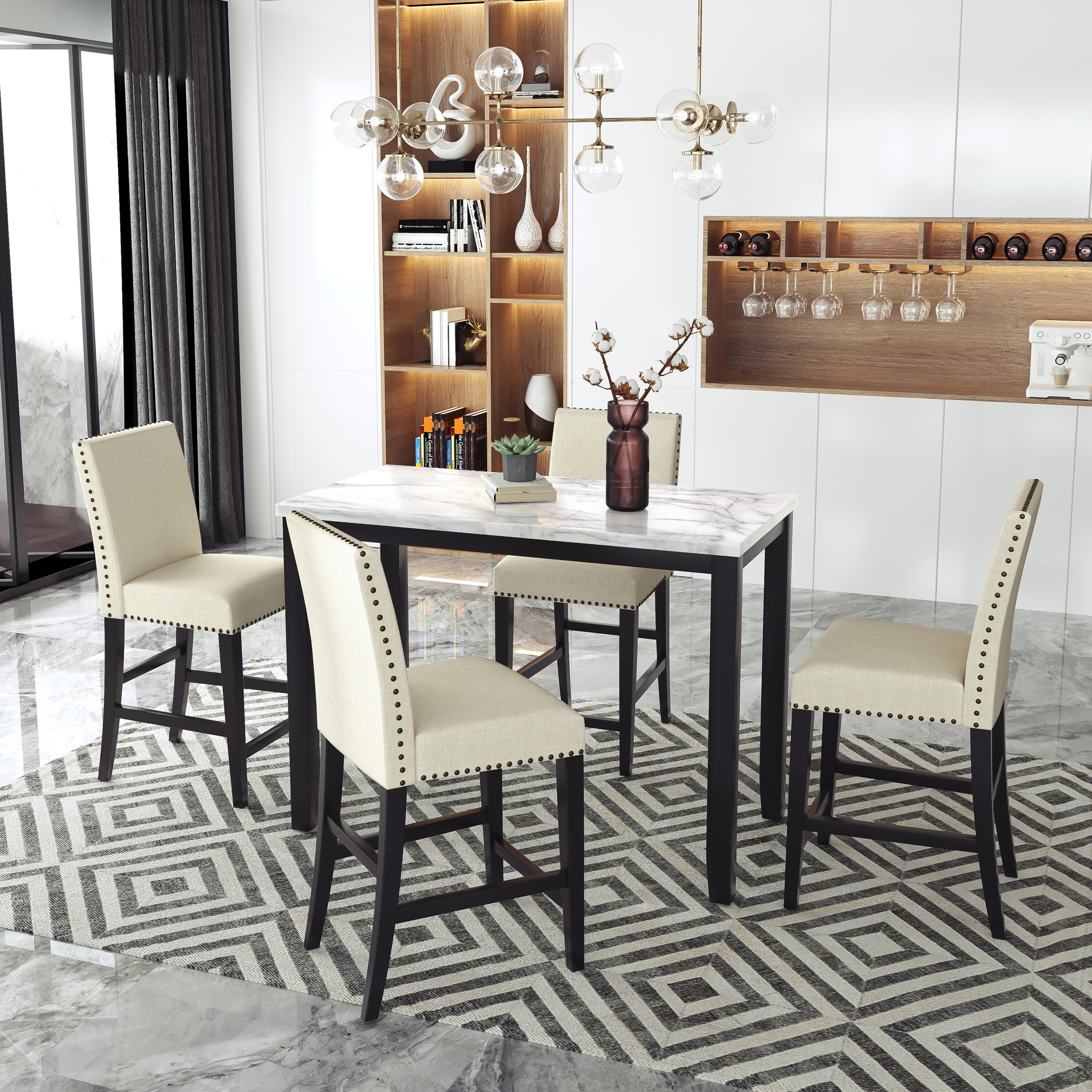 Beige marble dining table and chairs shop