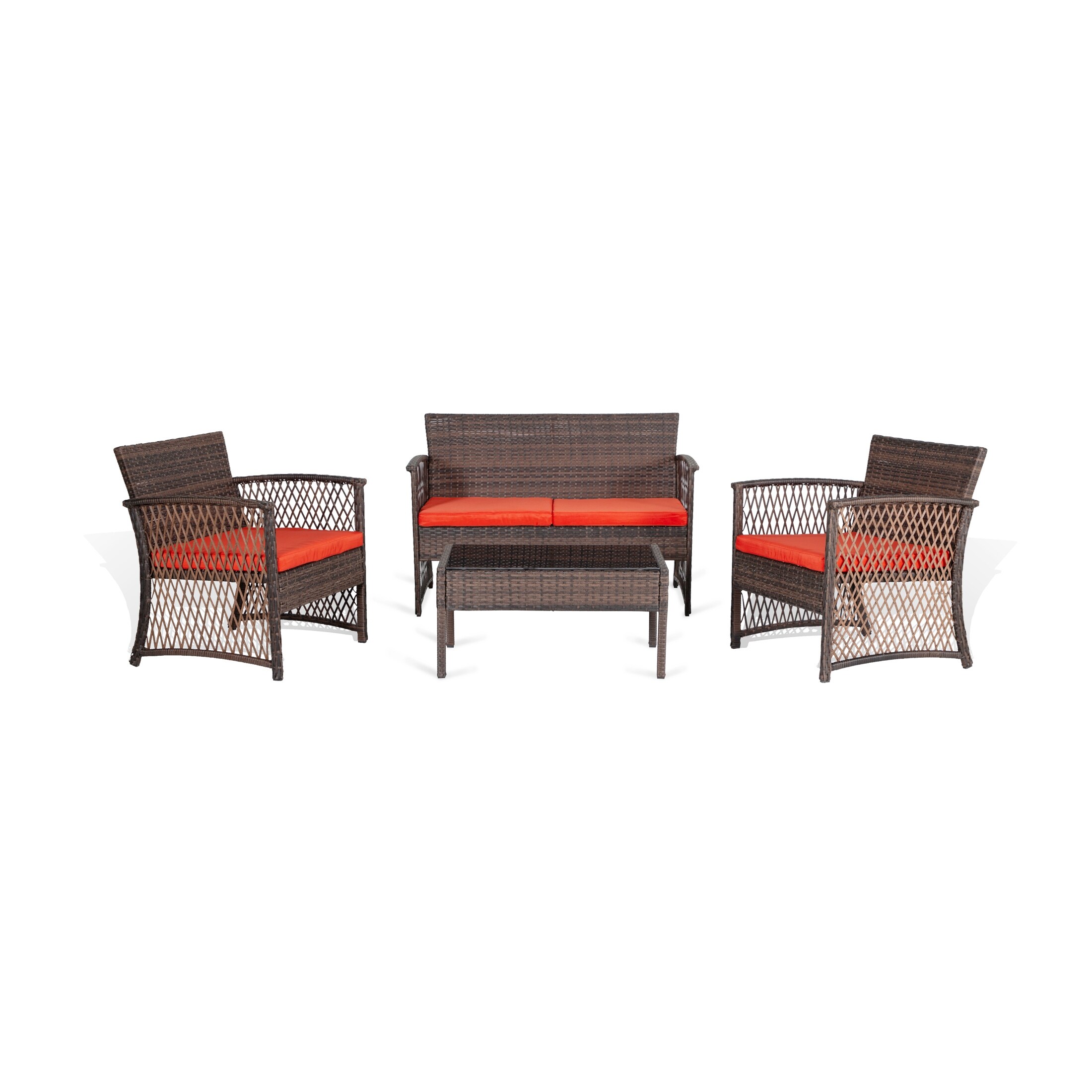 Brown And White Cushions Knocbel 4 Pieces Outdoor Patio Furniture Set All Weather Rattan Wicker Conversation Table And Chairs Set Loveseat For Garden Lawn Patio Furniture Accessories Patio Lawn Garden