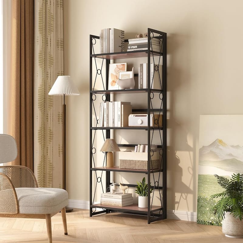 VECELO Contemporary 5-Shelf Display Bookcase, Industrial 62" Tall Bookshelf Storage Organizer
