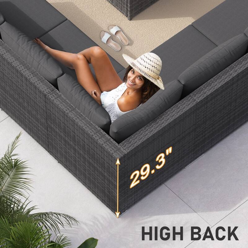 9-Piece Outdoor Wicker Patio Sectional Conversation Set with Fire Pit