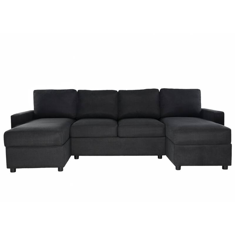103.9" Sectional Sofa Convertible Sectional Sofa, U-shaped Sofa with Two Storage Chaise Lounges and Four USB Ports