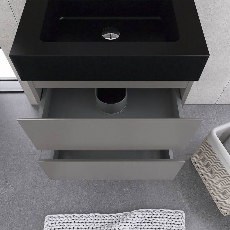 Floating Bathroom Vanity with Black Solid Surface Top