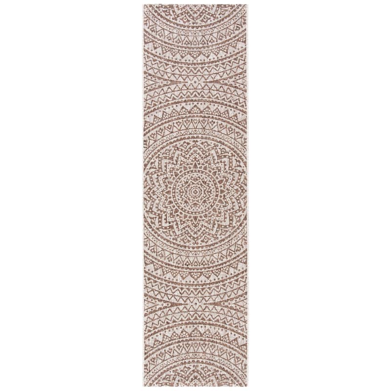 SAFAVIEH Courtyard Fran Mandala Indoor/ Outdoor Waterproof Patio Backyard Rug - 2'3" x 8' Runner - Light Beige/Light Brown