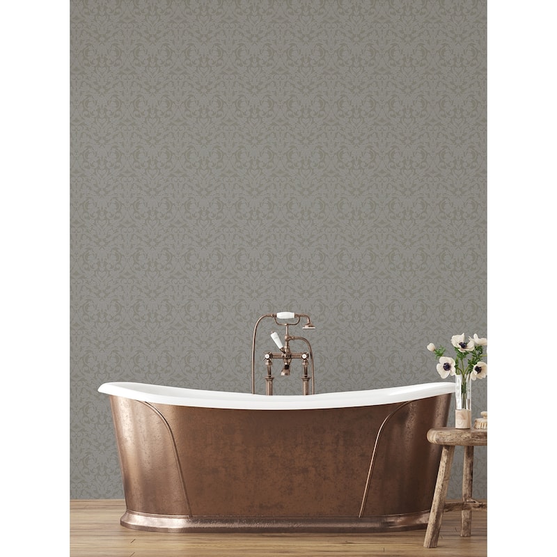 A-Street Prints Rosali Grey Scroll Damask Wallpaper