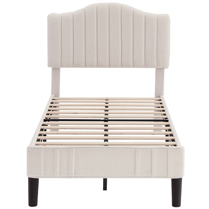 VECELO Upholstered Bed Frames, Platform Beds with Height Adjustable Teddy Fabric Headboard, 7.9'' Under Bed Space