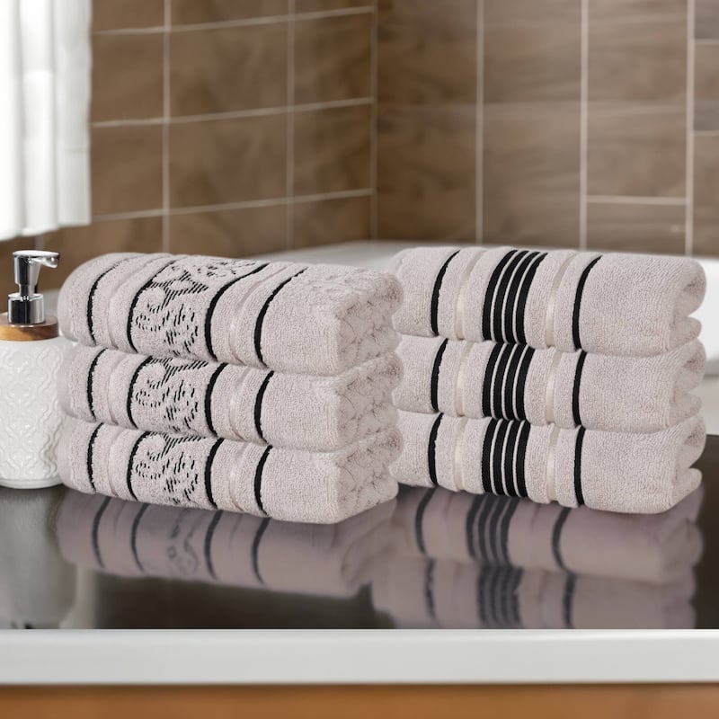 Superior Sadie Zero Twist Cotton Solid and Floral Hand Towel Set of 6