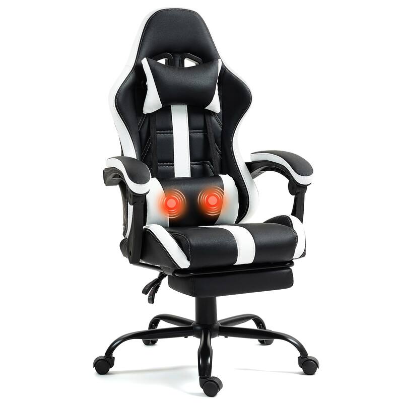 AVAWING Gaming Chair PU Leather Office Chair with Footrest - White