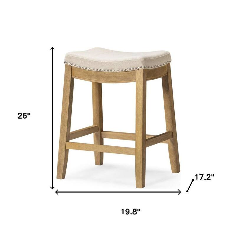 HomeRoots 26" Natural Fabric Faux Leather and Solid Wood Backless Counter Height Bar Chair