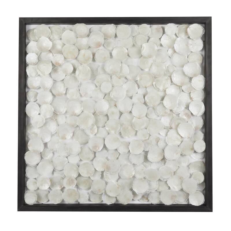 Capiz Shell Geometric Handmade Dimensional Overlapping Living Room Wall Decor with Black Metal Frame - White - Roche River Decor - White