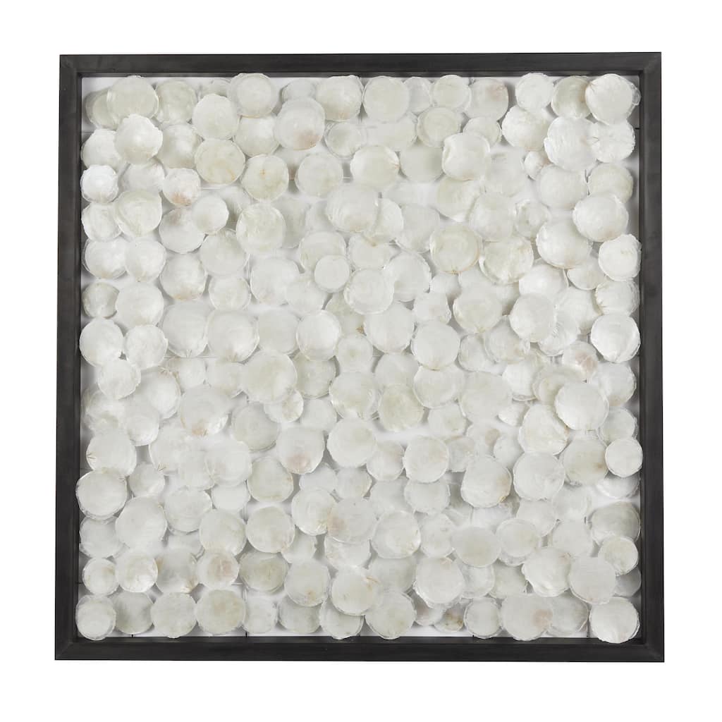Capiz Shell Geometric Handmade Dimensional Overlapping Living Room Wall Decor with Black Metal Frame - White - Roche River Decor