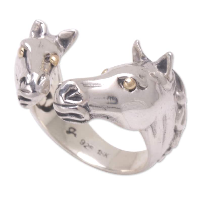 Novica Handmade Wild Stallion Men'S Gold-Accented Wrap Ring