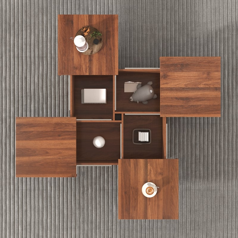 Square Veneer Coffee Table Sliding Top with Storage