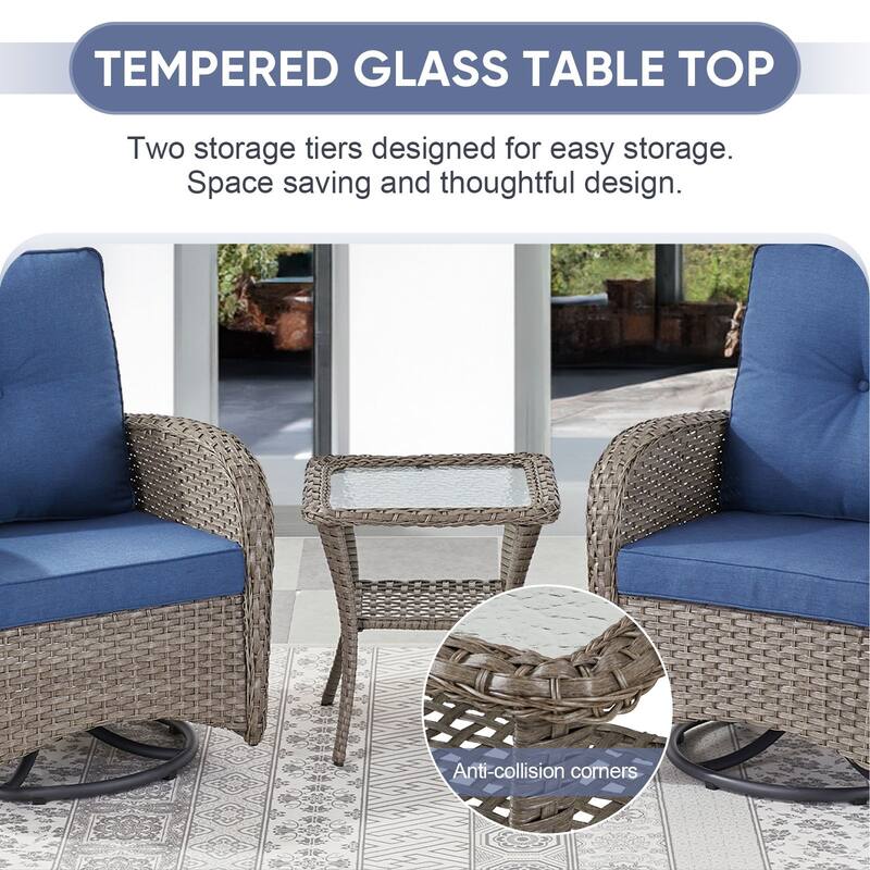 Gymojoy Outdoor Wicker Patio Furniture Loveseat Glider & Chair Set Weather-Resistant