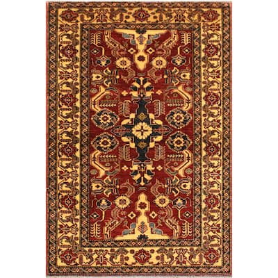 Tribal Super Kazak Sullivan Red/Gold Hand Knotted Wool Rug - 3'11'' x 6'2''