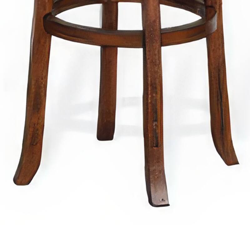 Reggie Swivel Barstool Set of 2, Black Faux Leather, Brown Mahogany