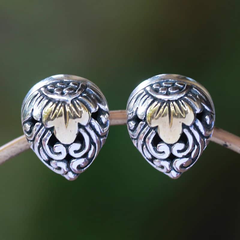 NOVICA Royal Glam, Gold accented sterling silver stud earrings - 0.5*0.4