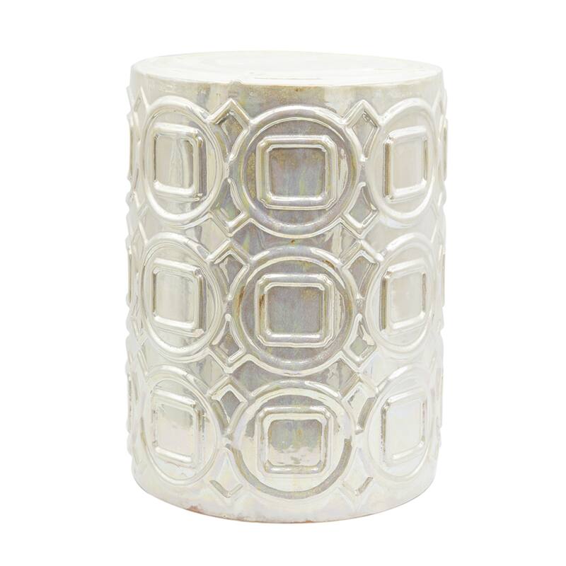 Geometric Overlapping Iridescent Ceramic Garden Stool - 19.5" - Beige