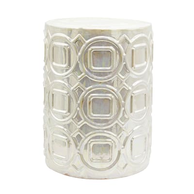 Geometric Overlapping Iridescent Ceramic Garden Stool - 19.5" - Beige