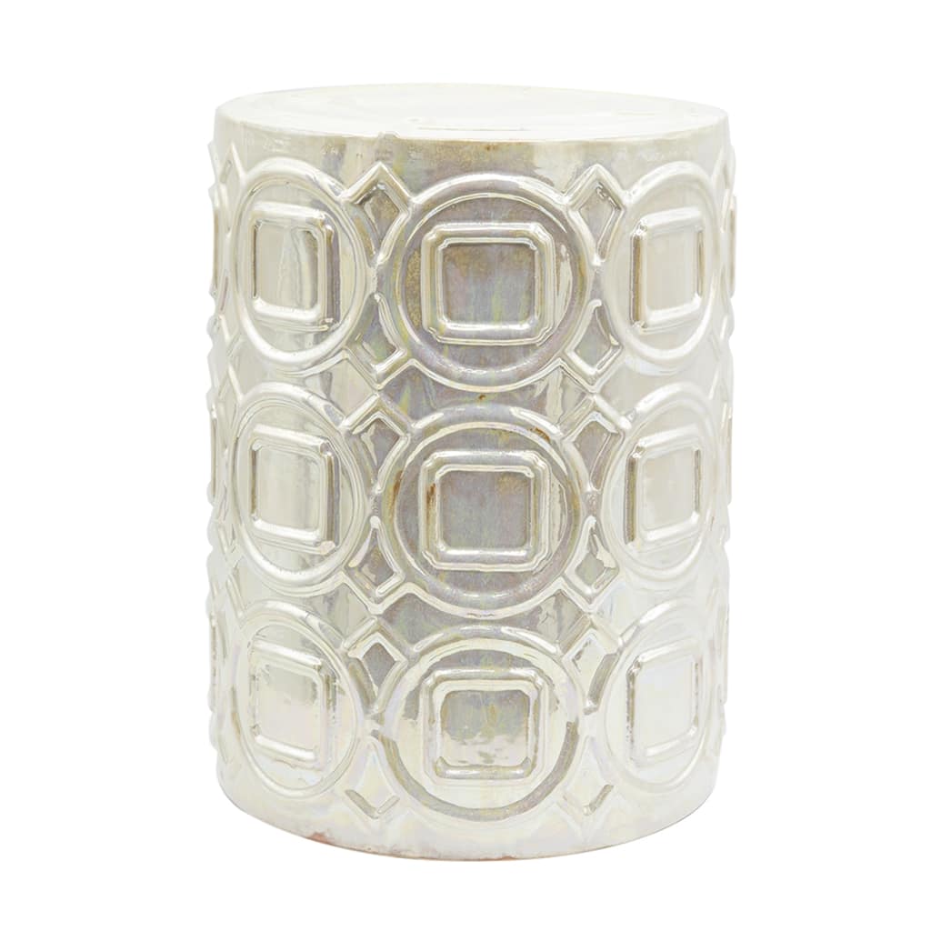 Geometric Overlapping Iridescent Ceramic Garden Stool - 19.5" - Beige
