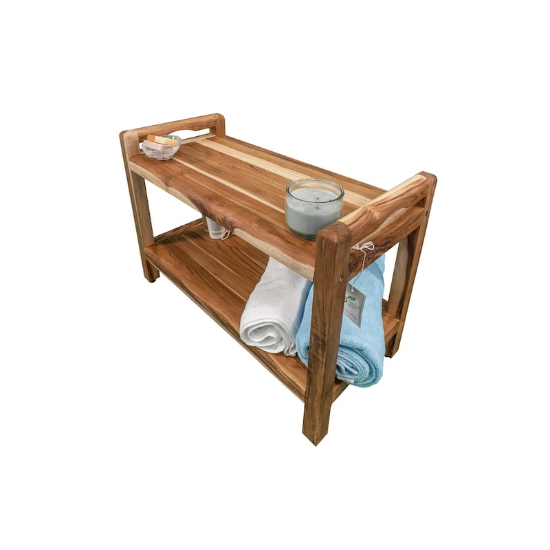 EcoDecors Eleganto EarthyTeak 30" Teak Shower Bench, LiftAide Arms