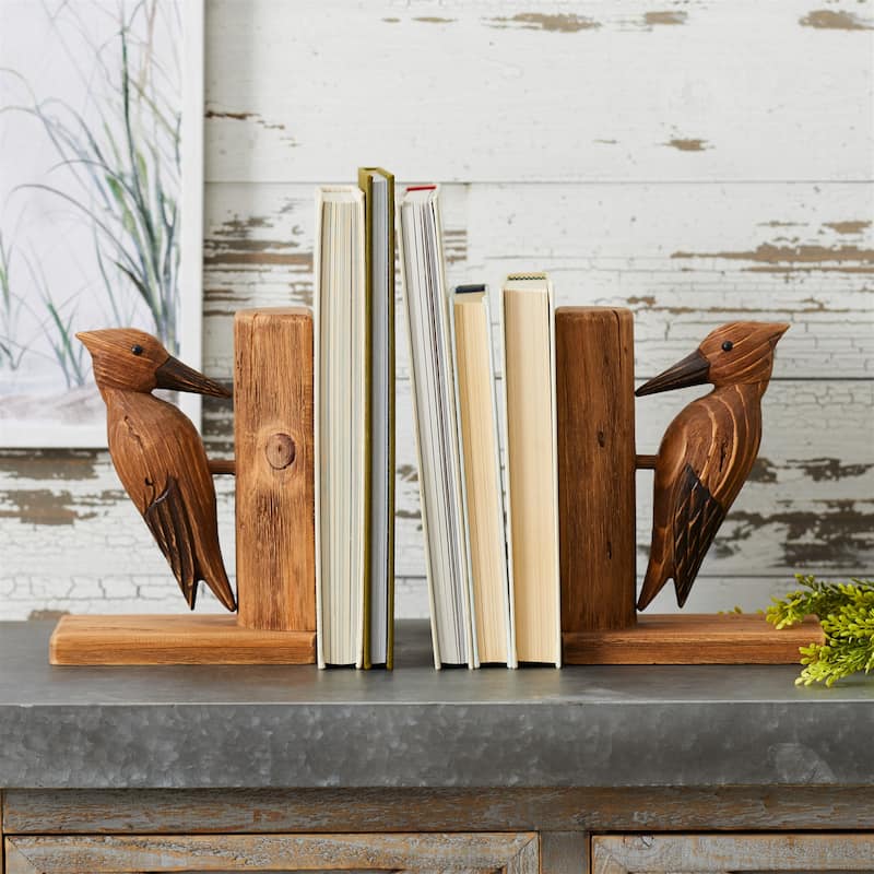 Pine Wood Woodpecker Bird Bookend (Set of 2)