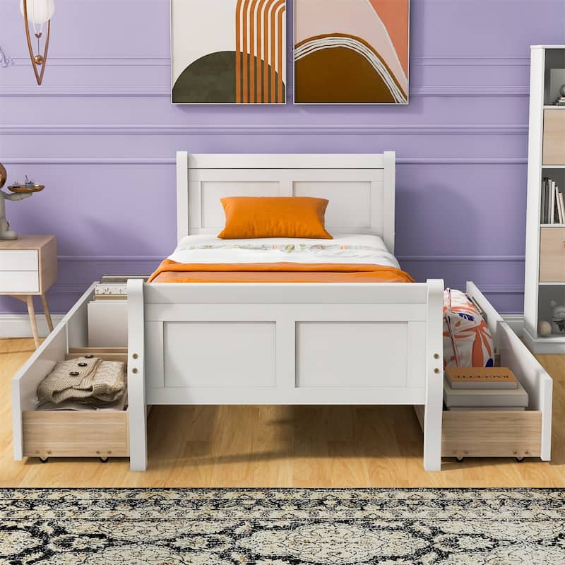 Merax Wood Platform Bed with 4 Drawers and Streamlined Headboard & Footboard