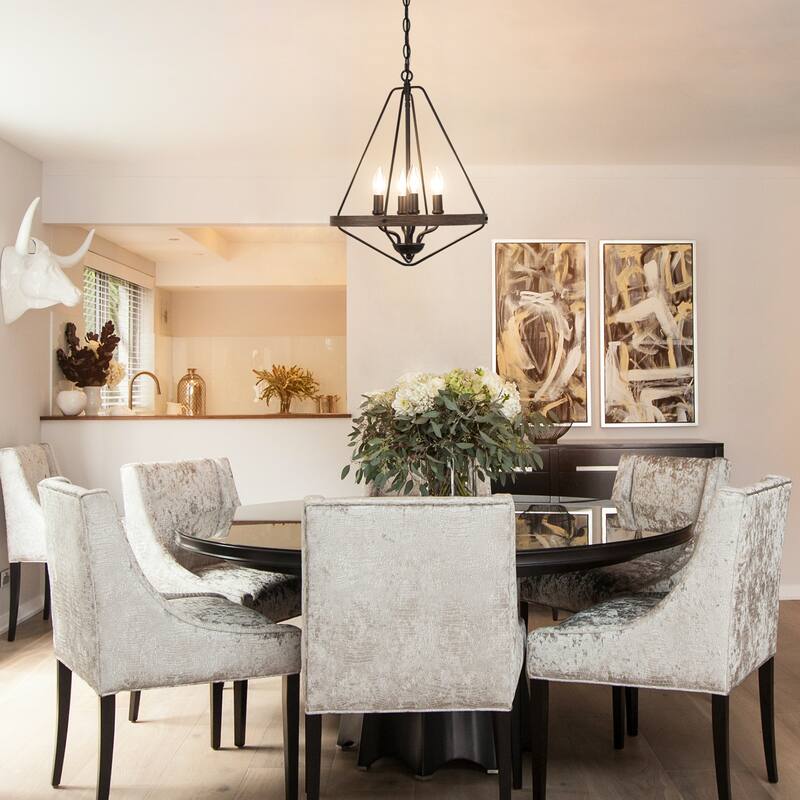 Modern Farmhouse 4-Light Lantern Chandelier Cage Pendant for Kitchen Island Dining Room - W 16" x H 20"